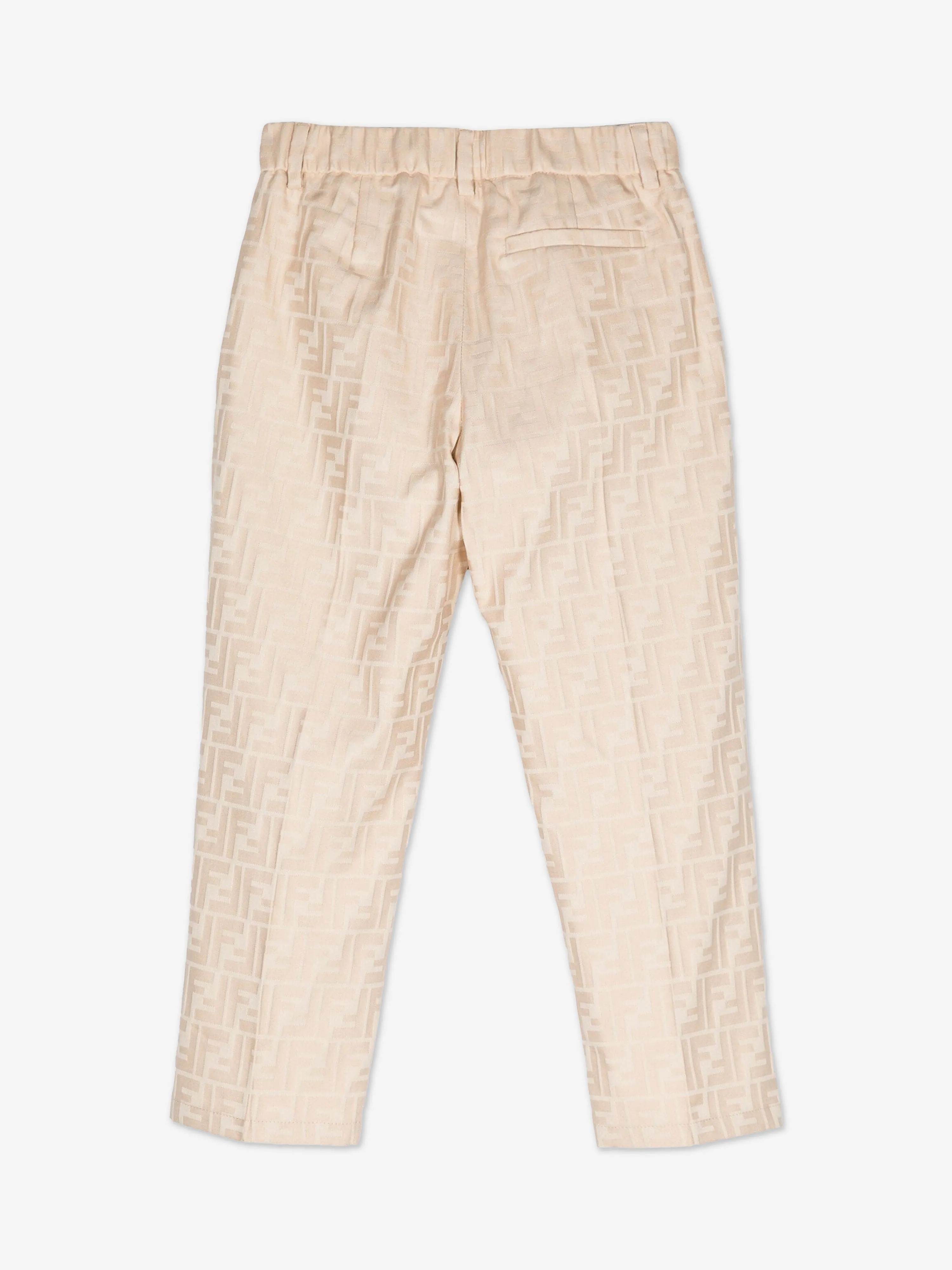 Fendi Boys FF Jacquard Trousers in Beige