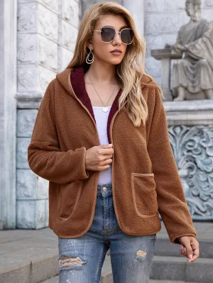 Fleece Open Front Pocket Hoodie