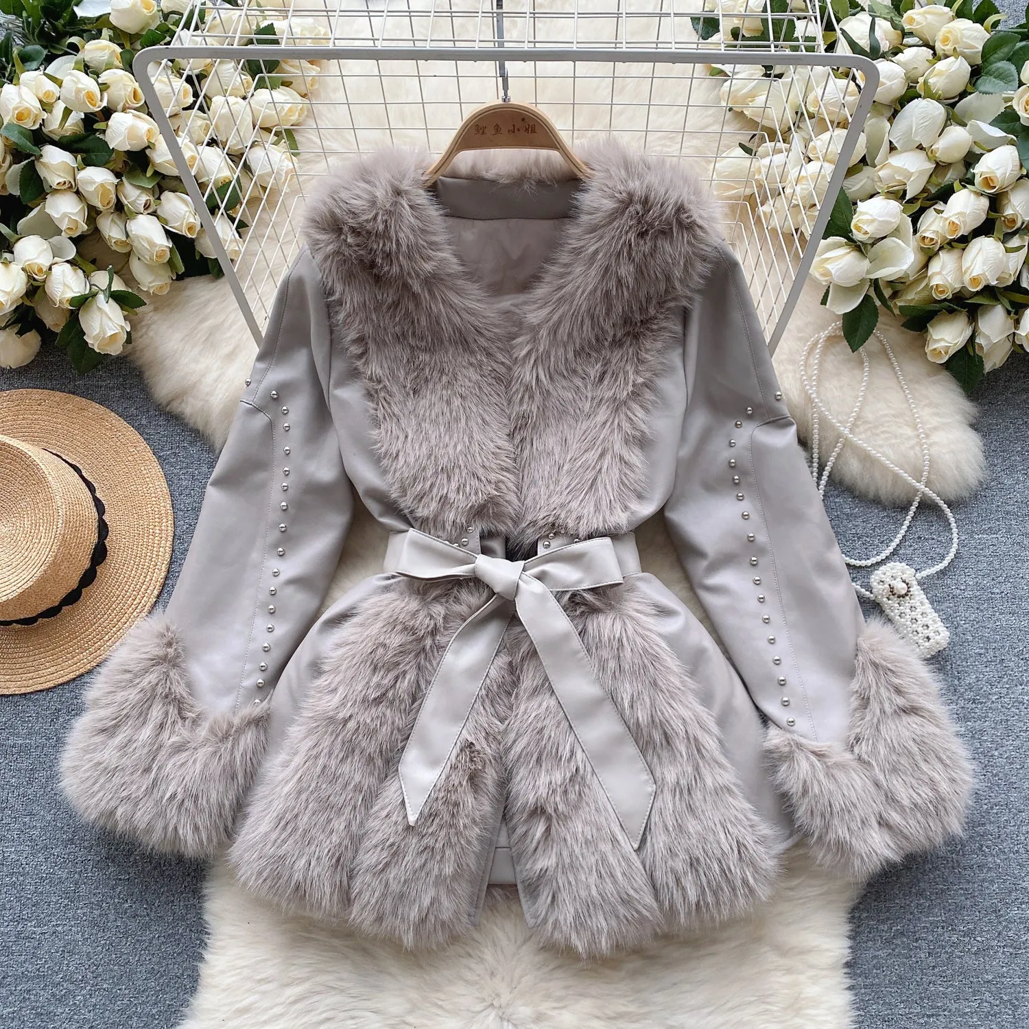 Furry Collar Lace-up Thermal Coat