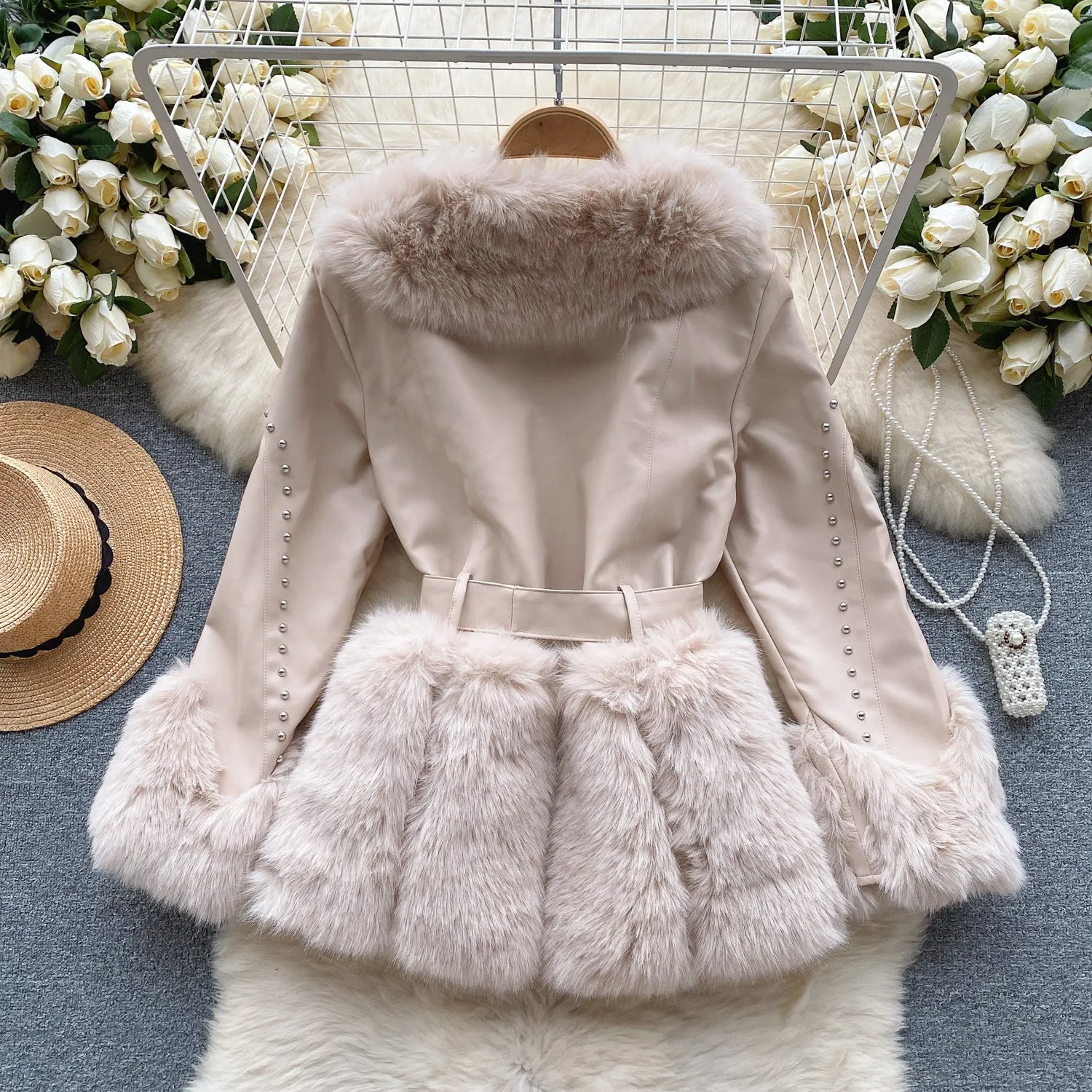 Furry Collar Lace-up Thermal Coat