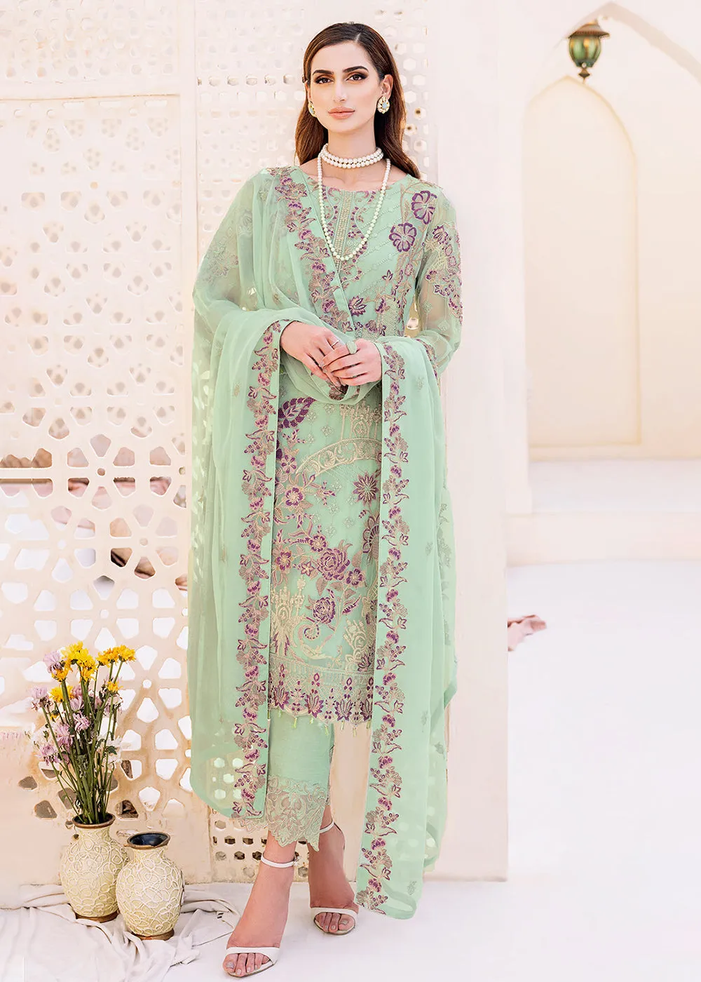 Green Embroidered Suit - Ramsha Chiffon Vol 23 - #F-2309