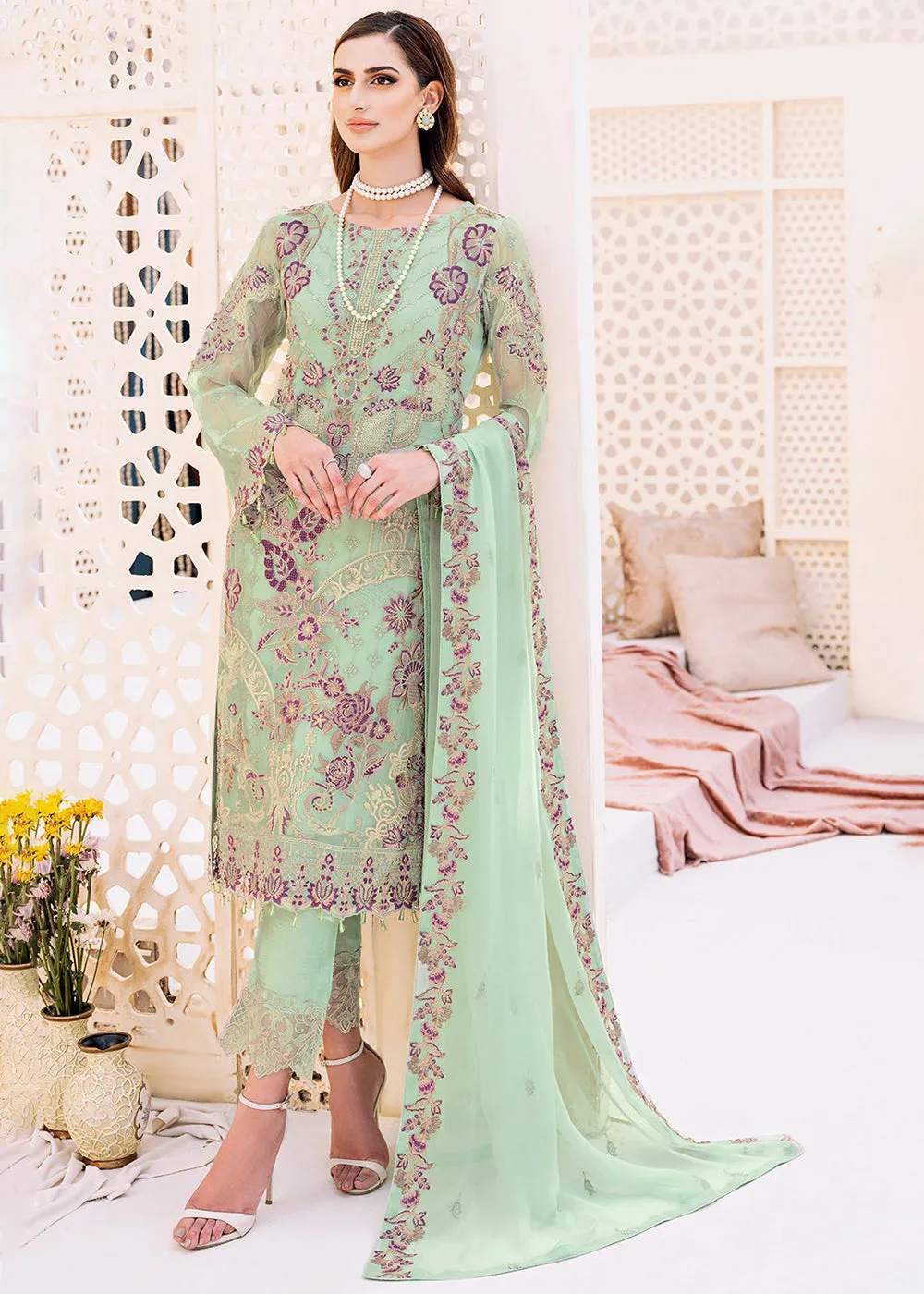 Green Embroidered Suit - Ramsha Chiffon Vol 23 - #F-2309