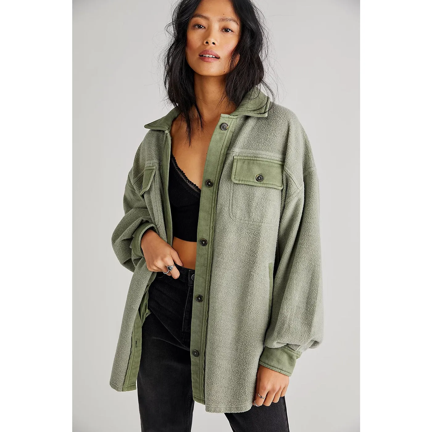 Green Oversized Shirt Jacket