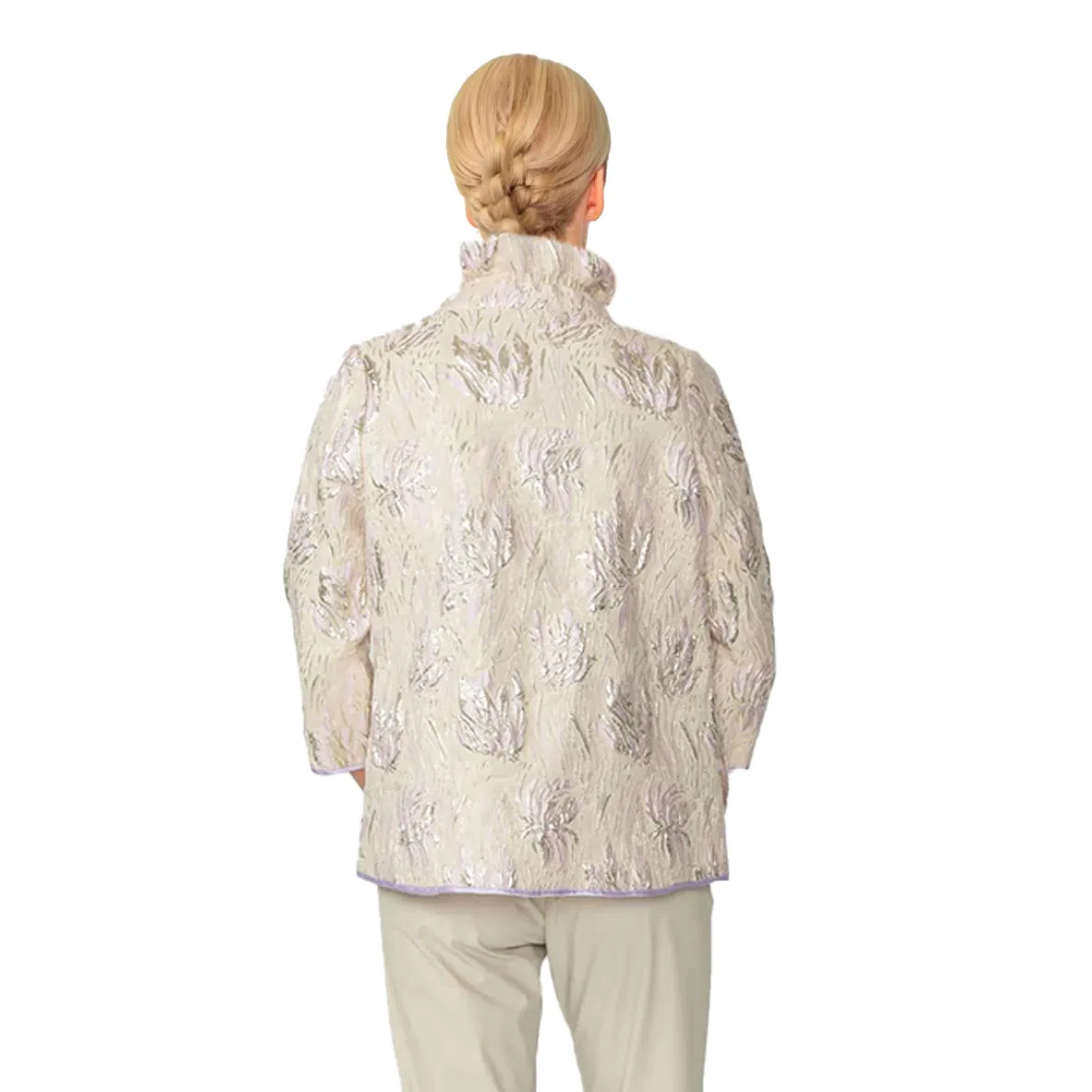 IC Collection Metallic Floral Jacquard Jacket in Champagne - 4672J-CPG