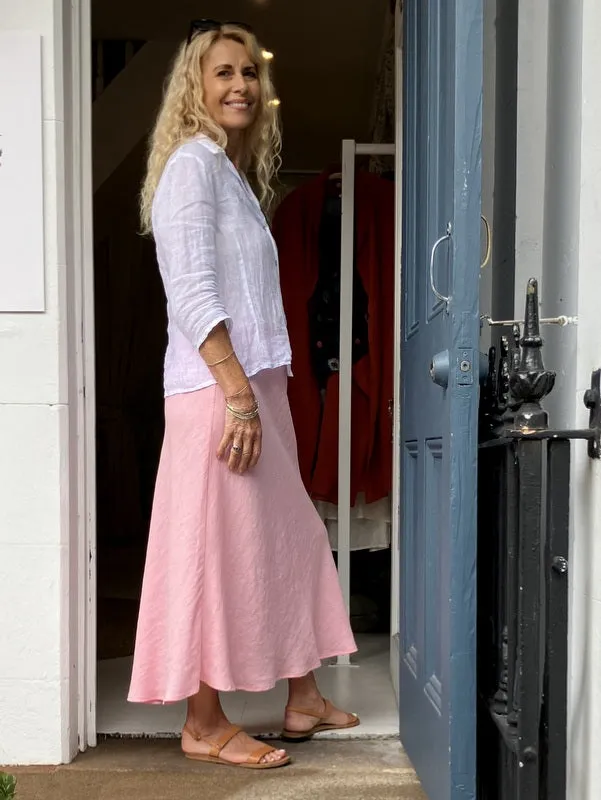 Jiva Midi Linen Prudence Skirt- Candy Pink