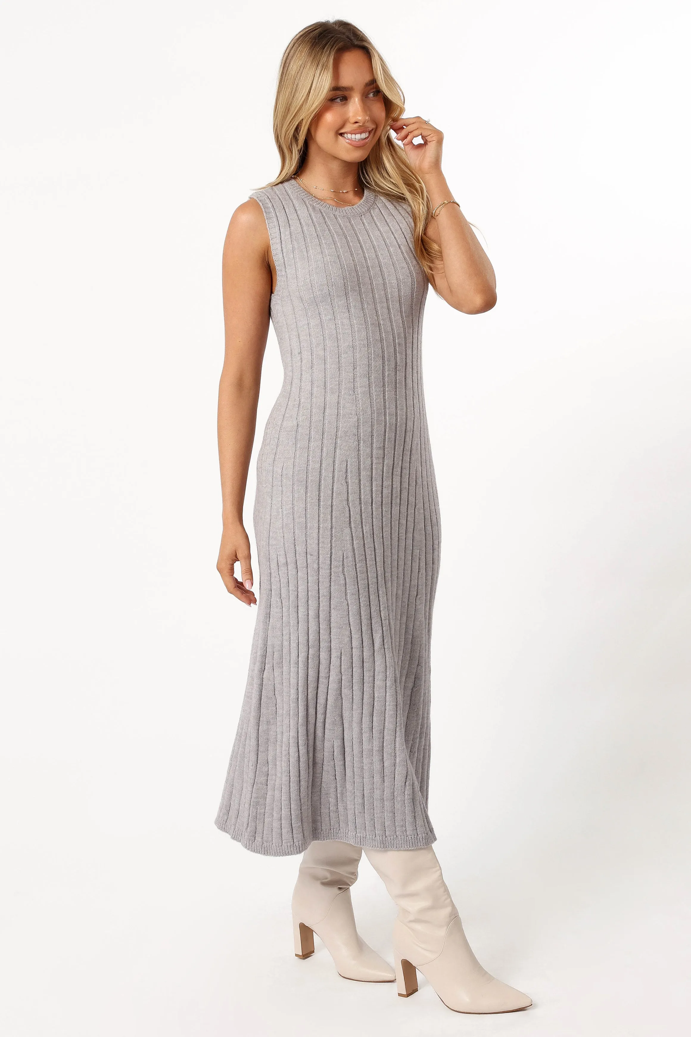 Kellie Knit Midi Dress - Grey