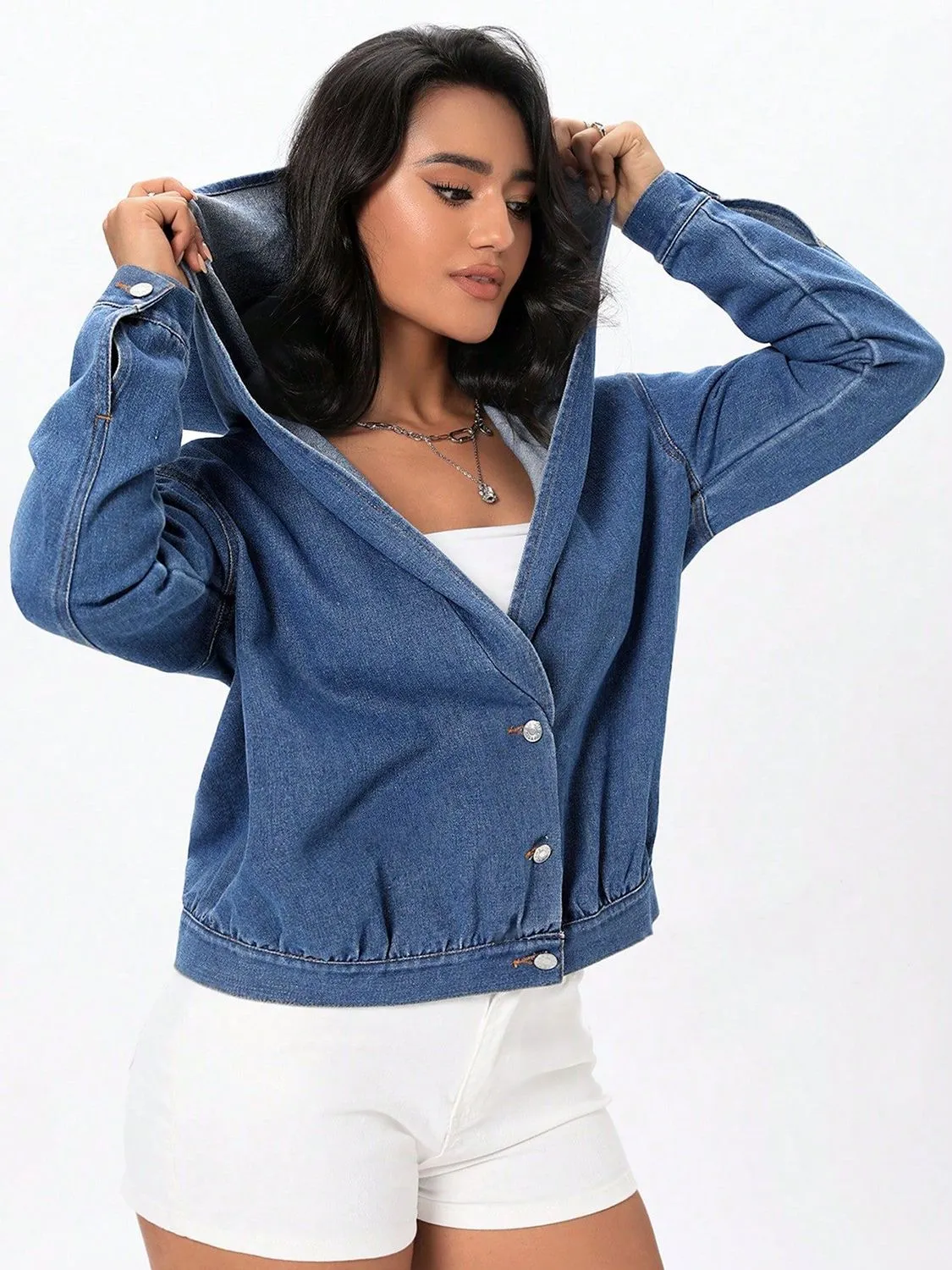 kesley Button Up Hooded Denim Top