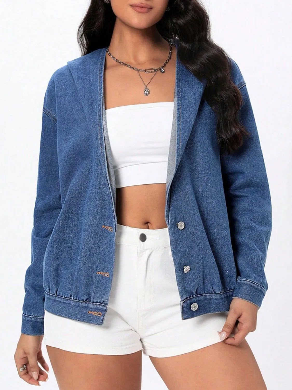 kesley Button Up Hooded Denim Top