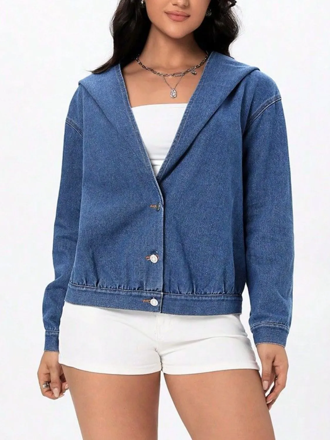 kesley Button Up Hooded Denim Top