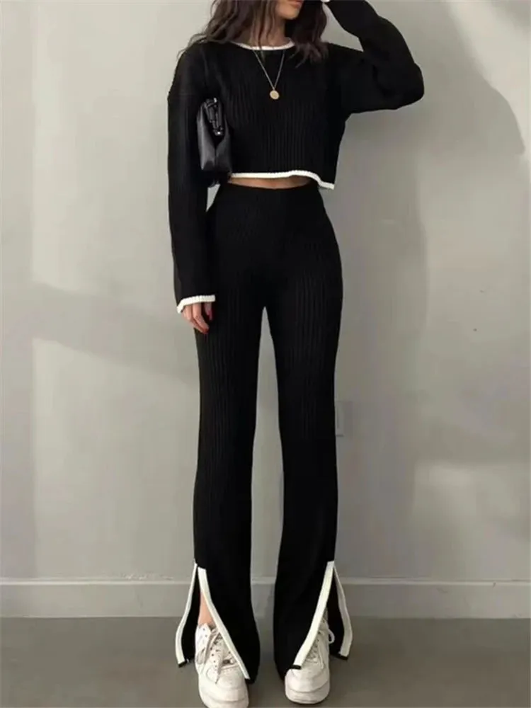 Knitted Sweater and Wide Leg Jogging Pants 2-Piece Tracksuit