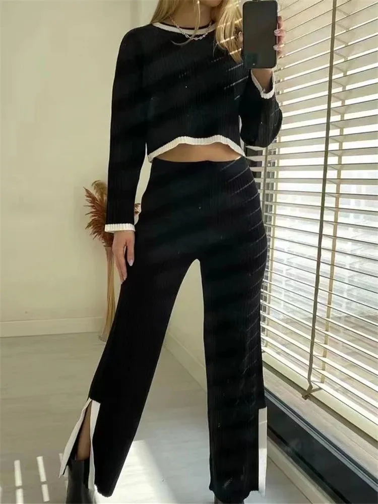 Knitted Sweater and Wide Leg Jogging Pants 2-Piece Tracksuit