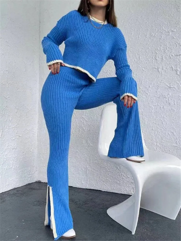 Knitted Sweater and Wide Leg Jogging Pants 2-Piece Tracksuit