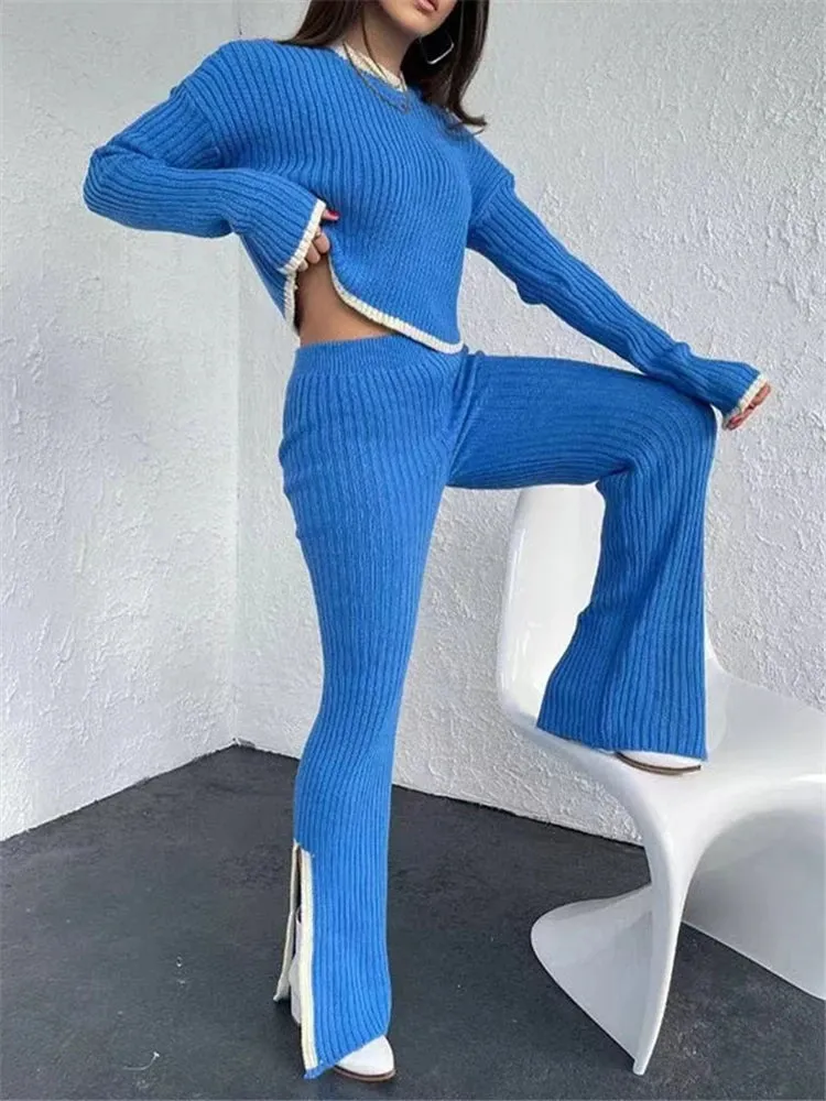 Knitted Sweater and Wide Leg Jogging Pants 2-Piece Tracksuit