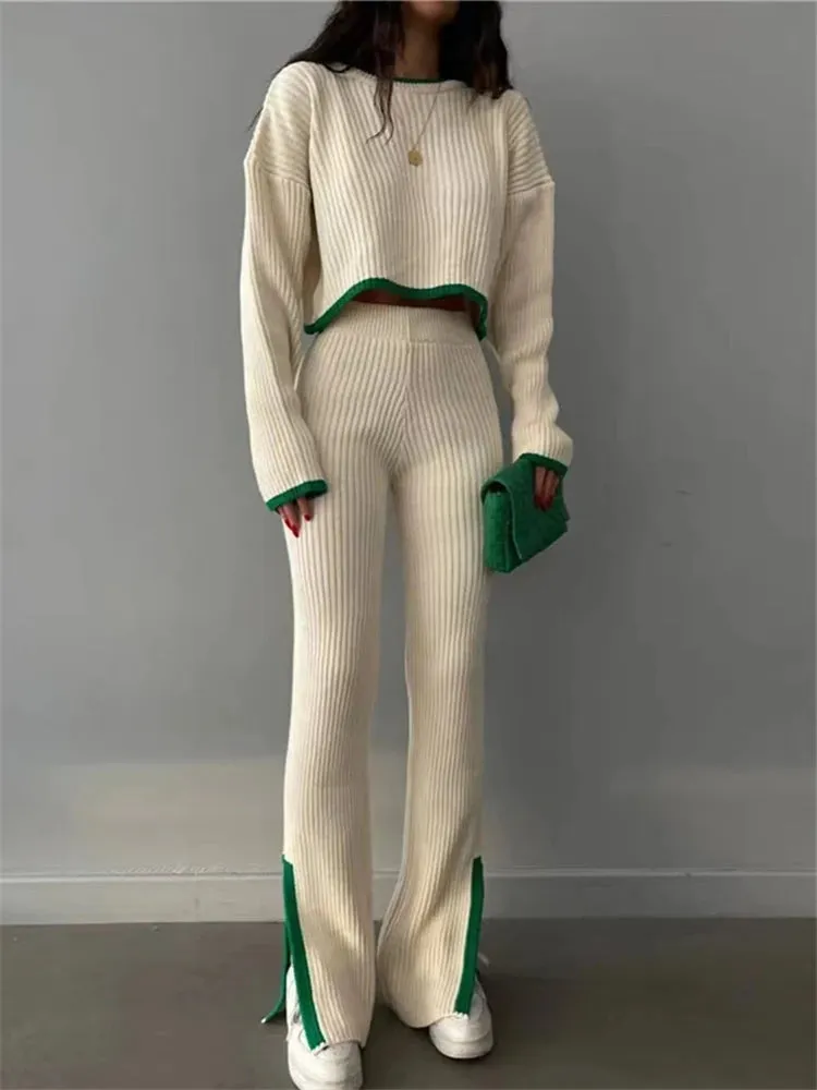 Knitted Sweater and Wide Leg Jogging Pants 2-Piece Tracksuit