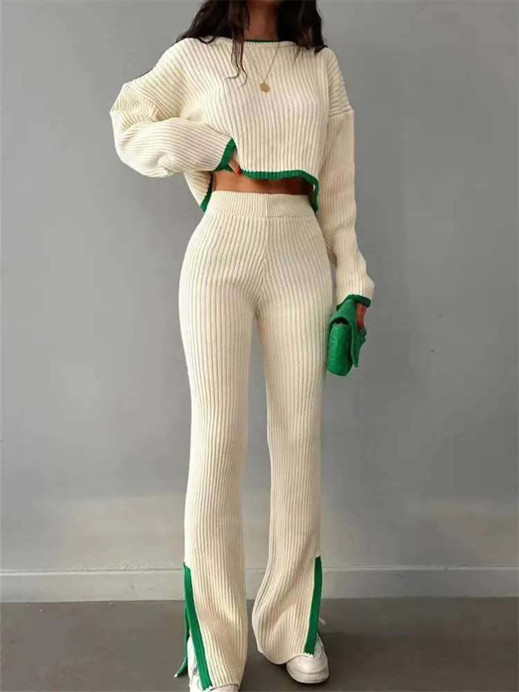 Knitted Sweater and Wide Leg Jogging Pants 2-Piece Tracksuit