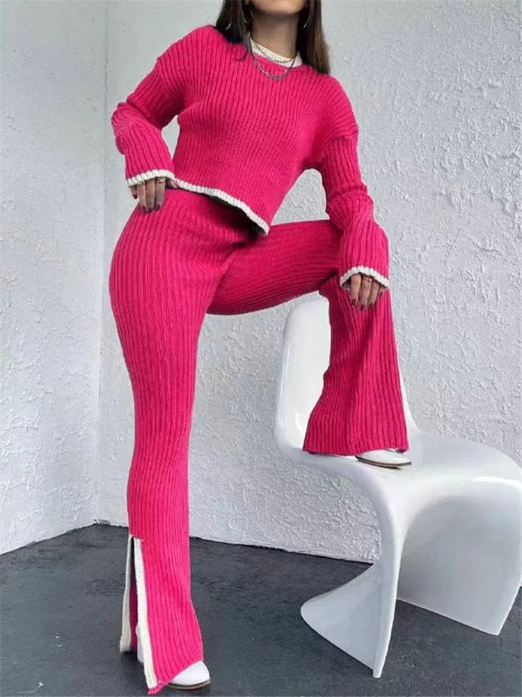 Knitted Sweater and Wide Leg Jogging Pants 2-Piece Tracksuit