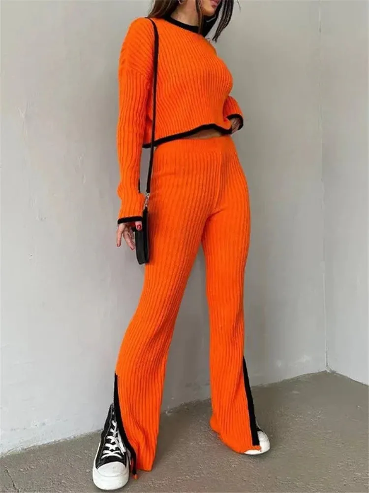 Knitted Sweater and Wide Leg Jogging Pants 2-Piece Tracksuit