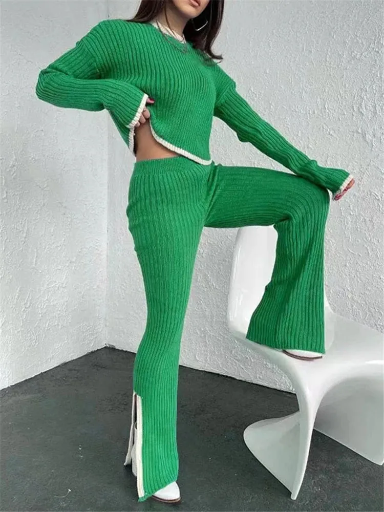 Knitted Sweater and Wide Leg Jogging Pants 2-Piece Tracksuit