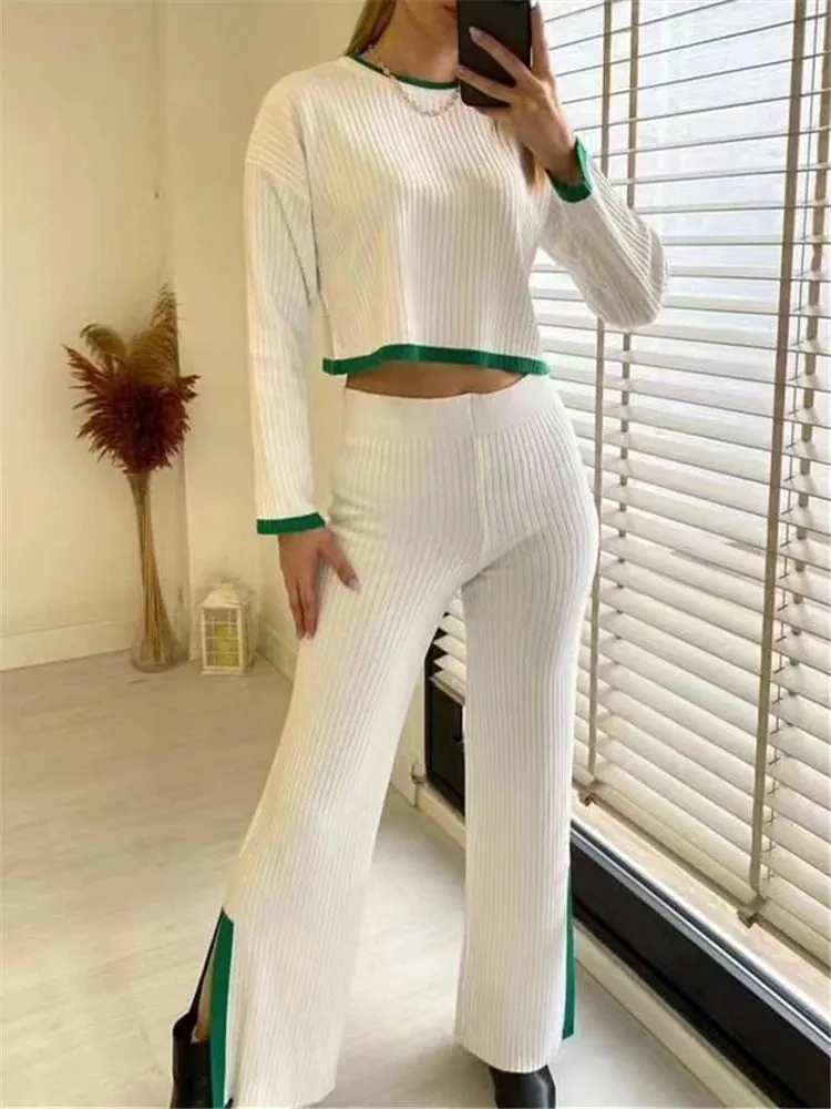 Knitted Sweater and Wide Leg Jogging Pants 2-Piece Tracksuit