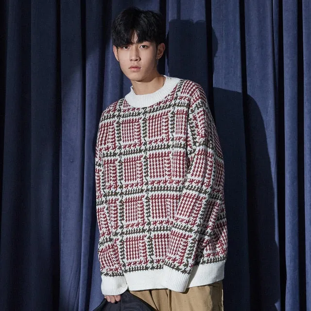 [Korean Style] Geometric Round Neck Sweater