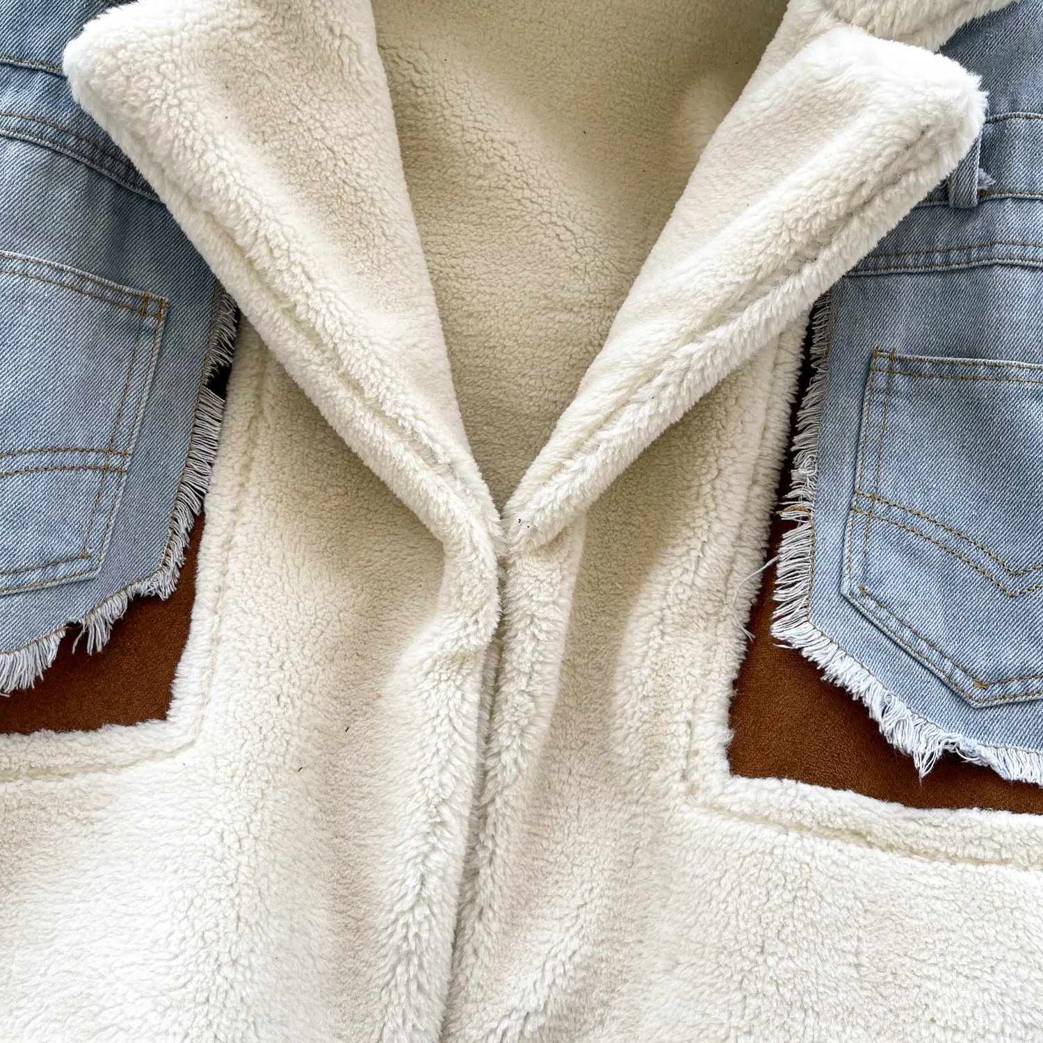 Lamb Wool Denim Patchwork Jacket