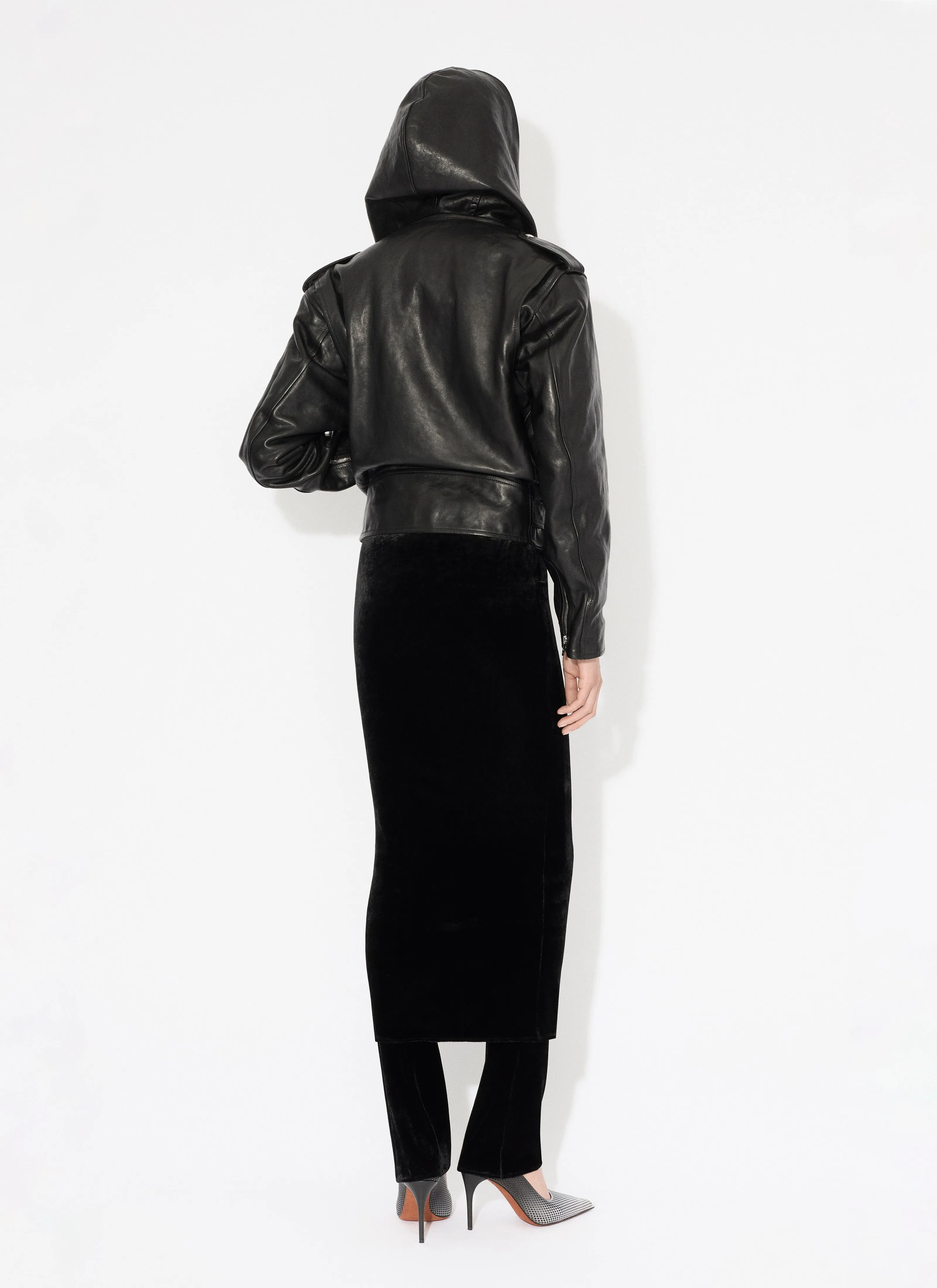 Leather Hooded Biker Jacket