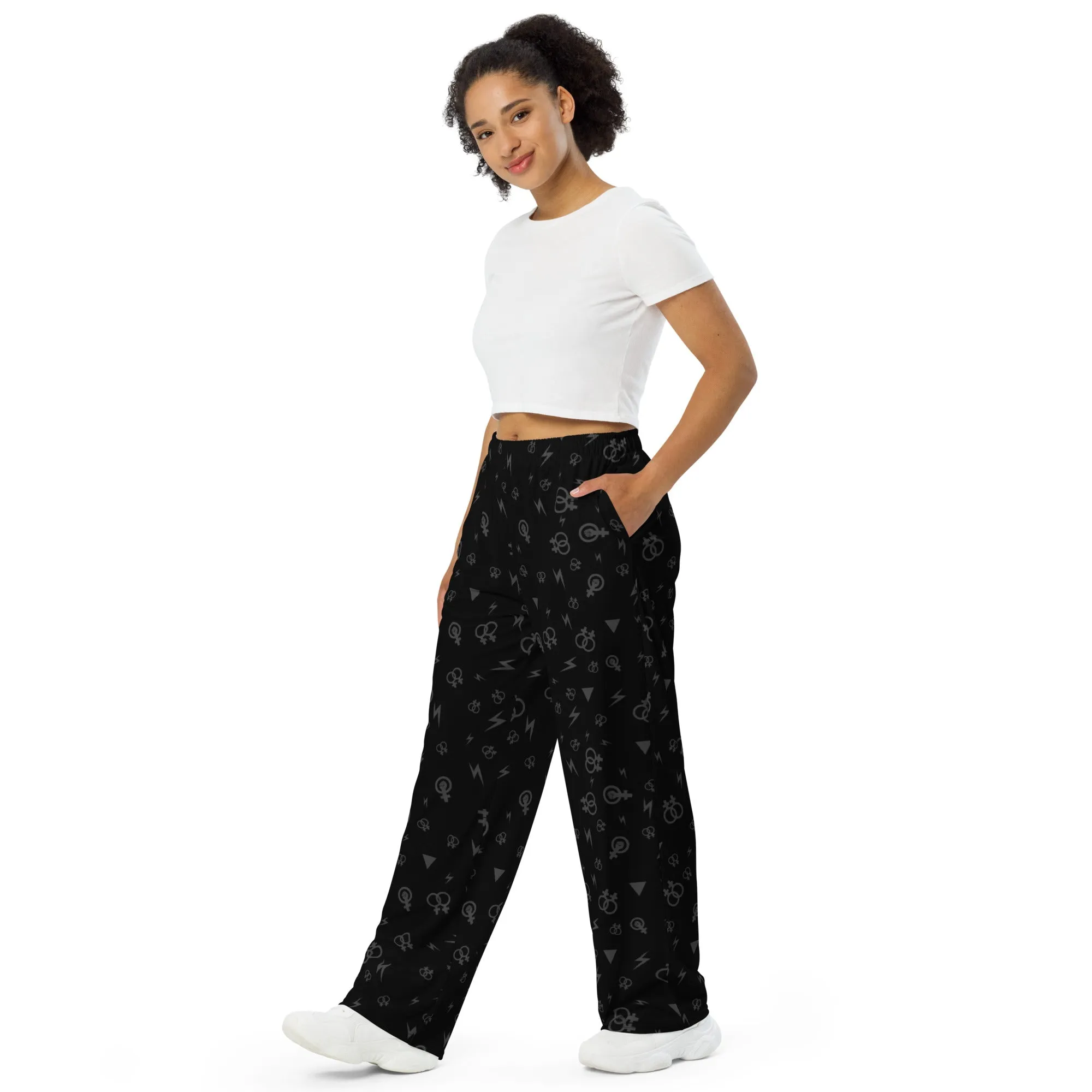 Lesbian Symbol on Black Wide-leg Pants/Trousers