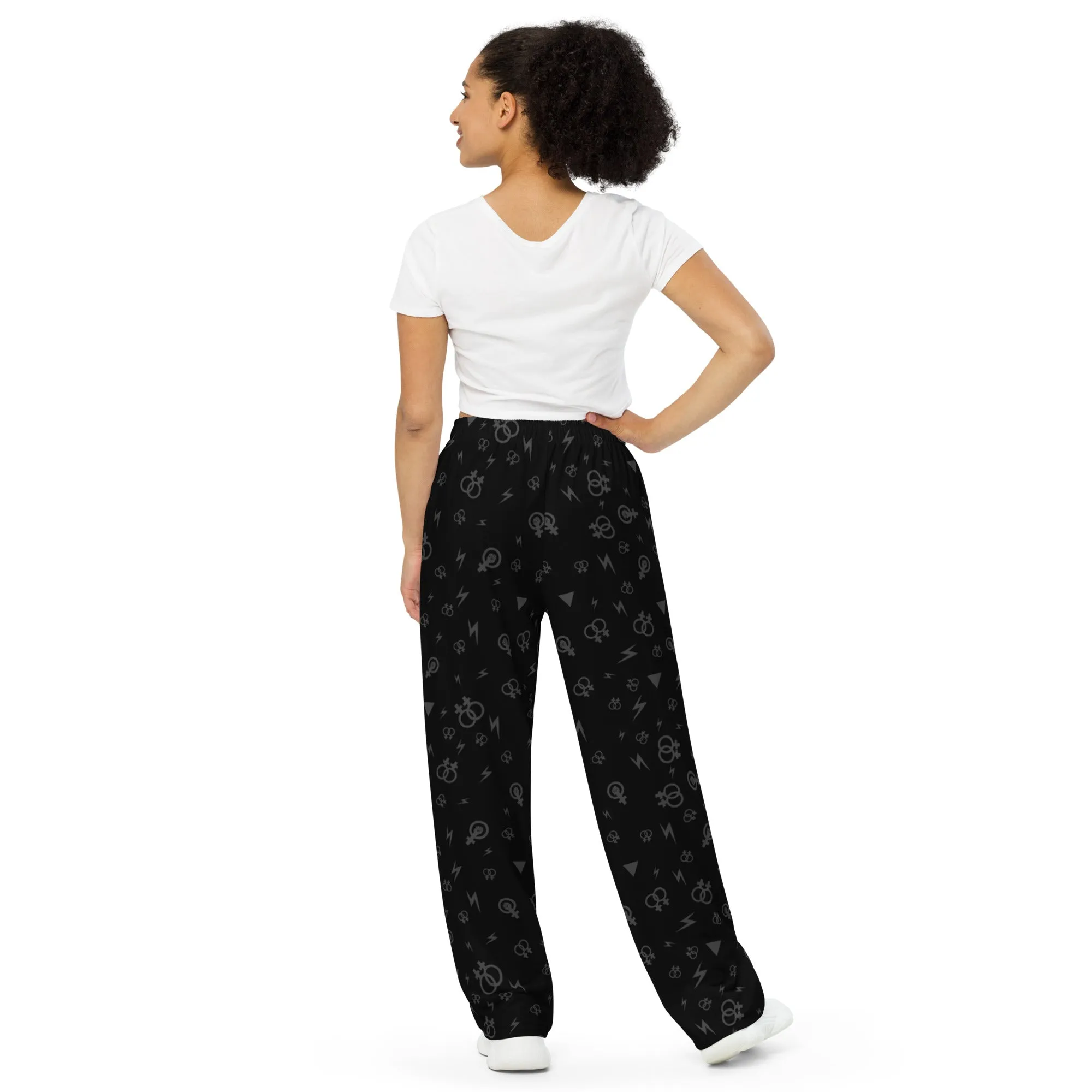 Lesbian Symbol on Black Wide-leg Pants/Trousers