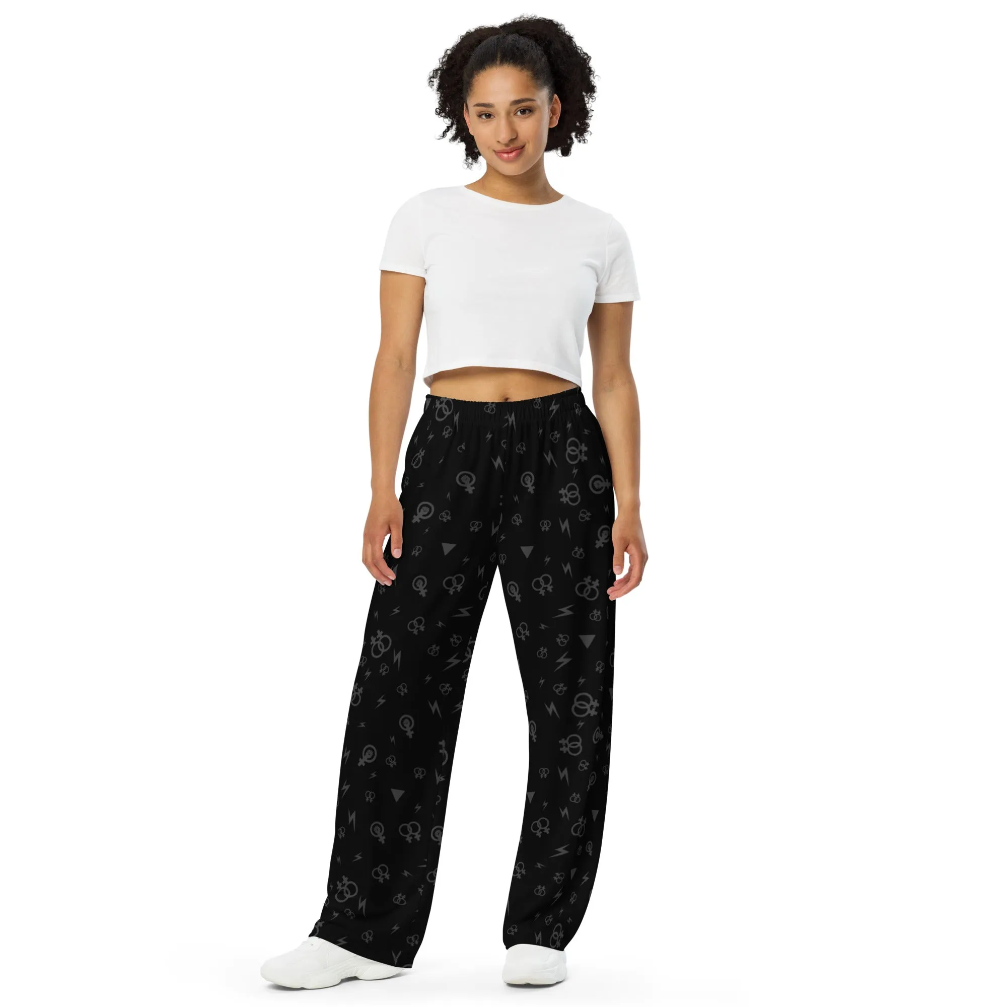 Lesbian Symbol on Black Wide-leg Pants/Trousers