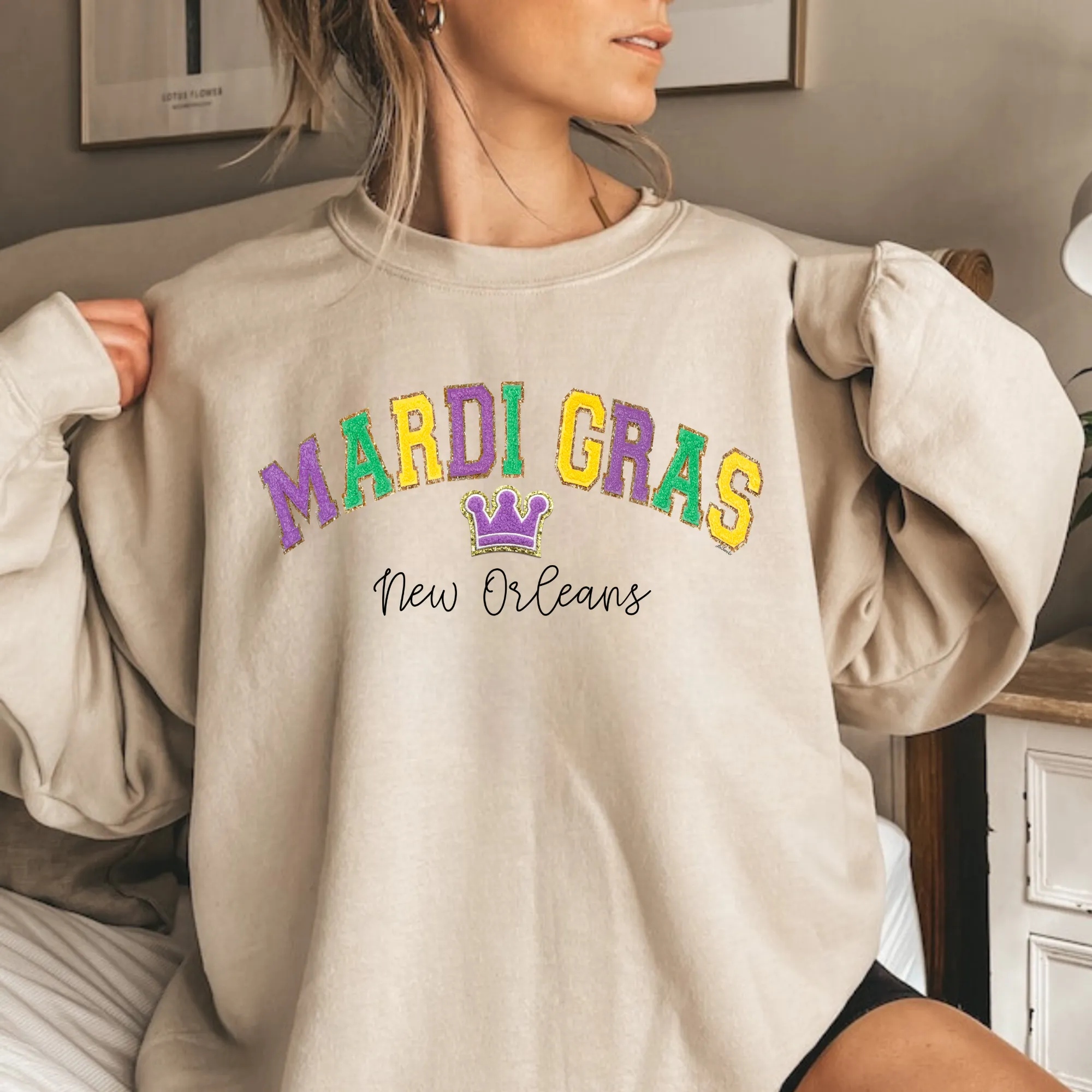 Mardi Gras Faux Chenille Patch Sweatshirt