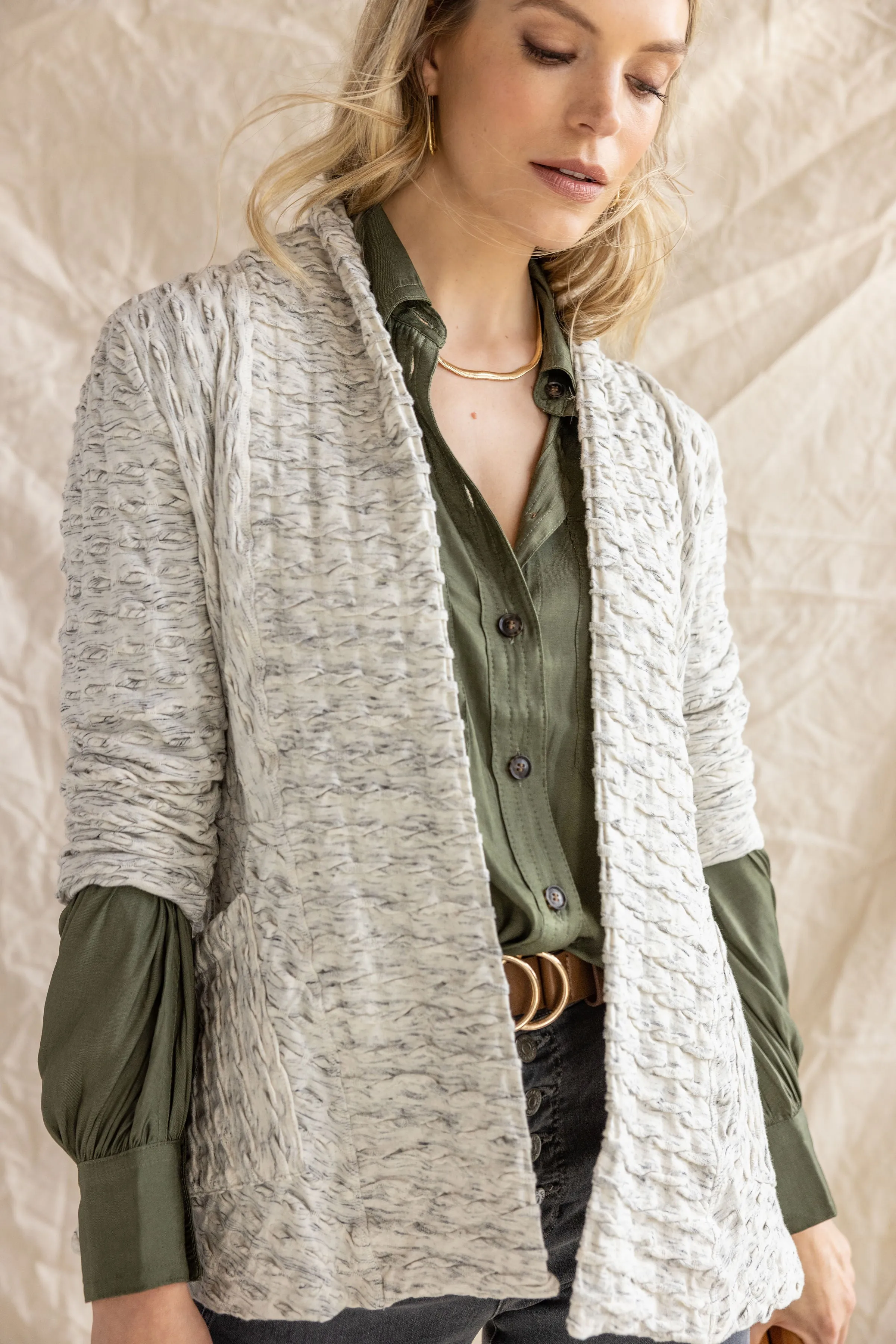 Marled Waffle Weave Short Jacket