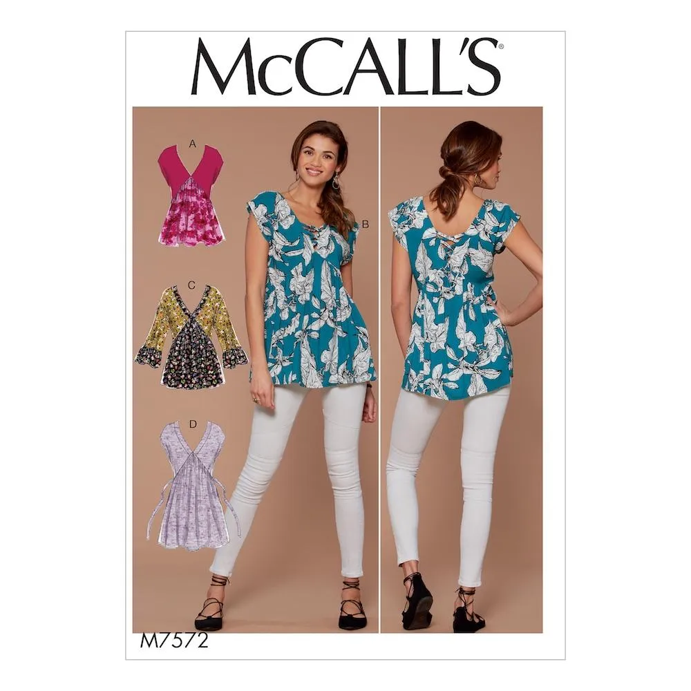 McCall's Pattern M7572 Misses' V-Neck, Gathered Tops with Sleeve and Tie Variations