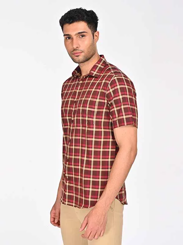 Men Checked Half Sleeve Cotton Shirt