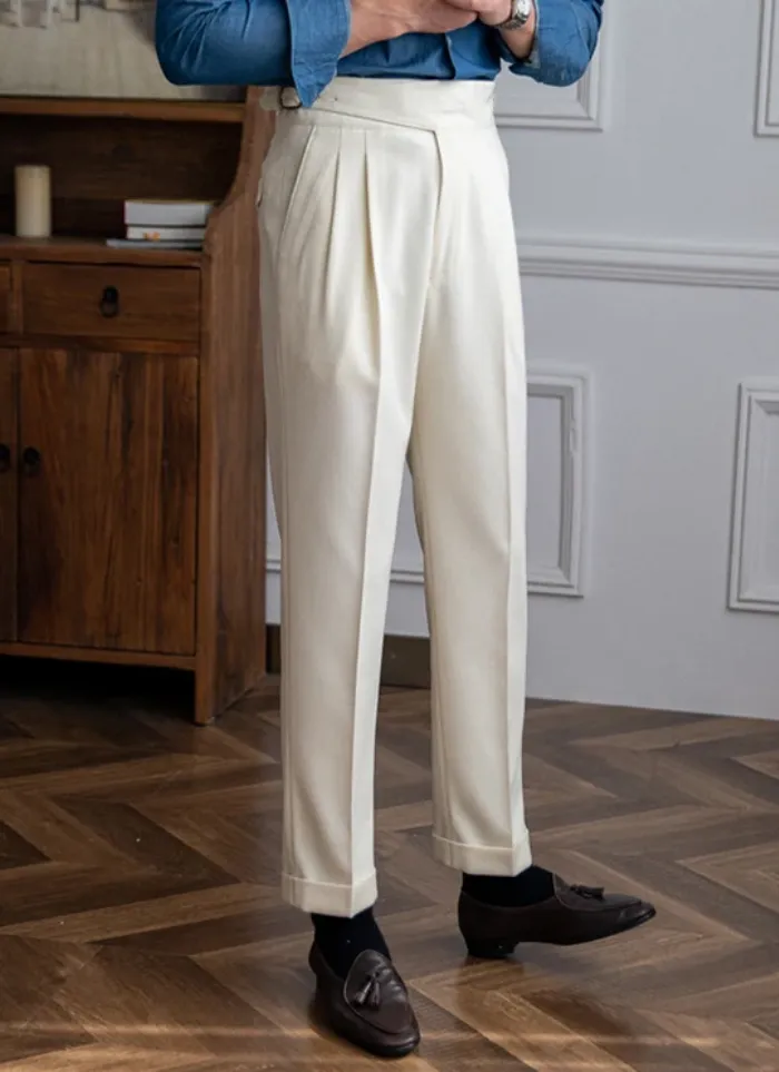 Mid-High Waist Naples Trousers - white