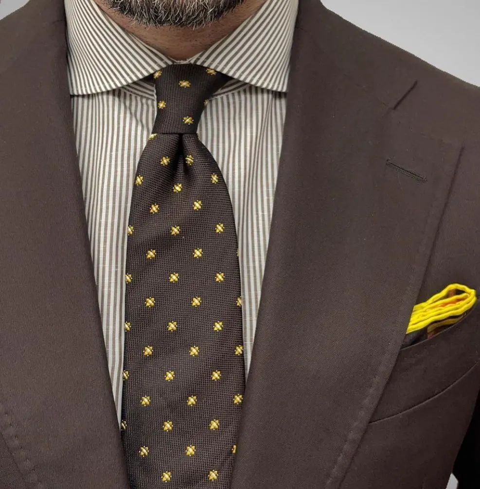 Millville Foulard Silk Tie, Dark Brown / Gold