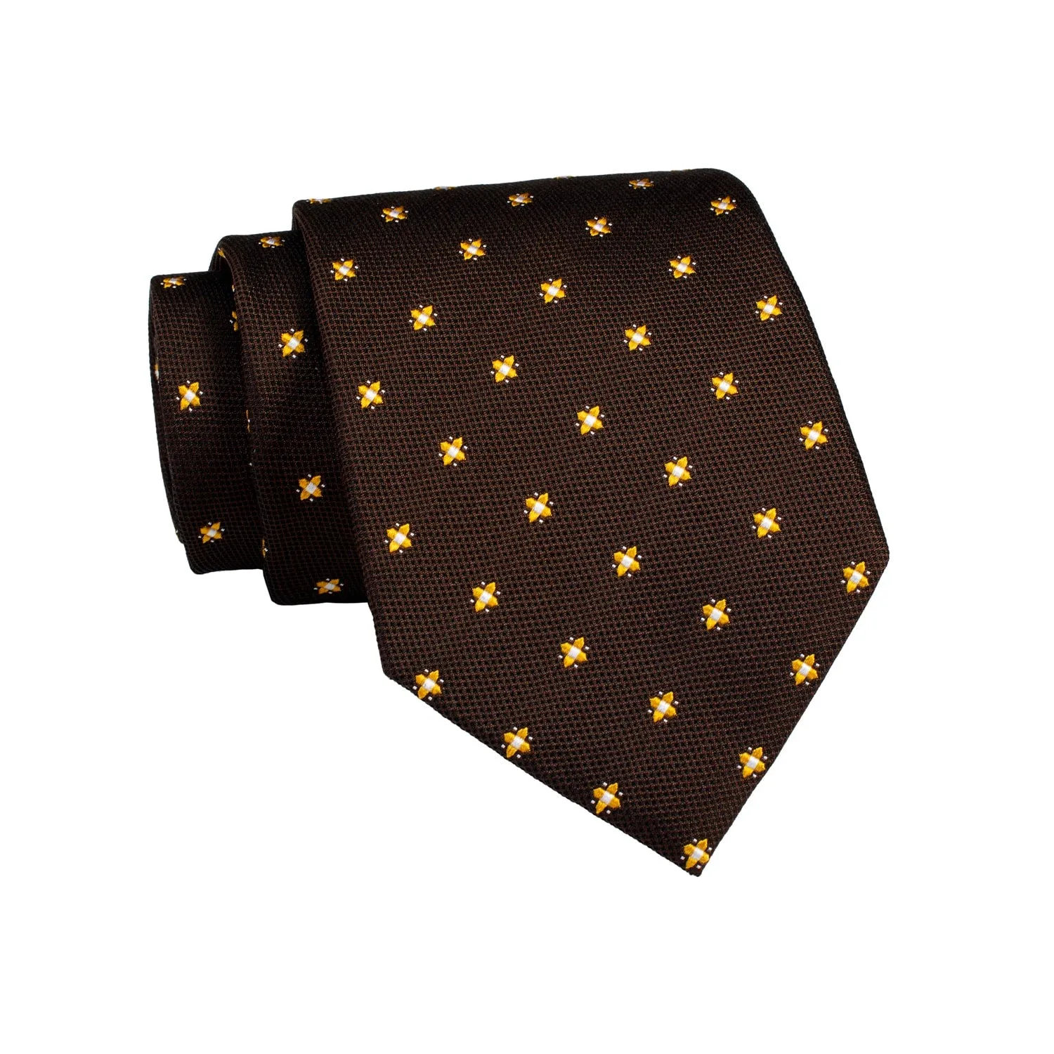 Millville Foulard Silk Tie, Dark Brown / Gold