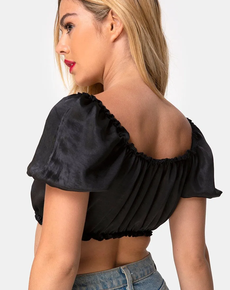 Morgan Crop Top in Satin Black