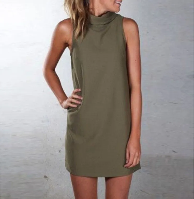 New Arrival Women Summer Sexy Party Dress Elegant Sleeveless Turtleneck Mini Dress