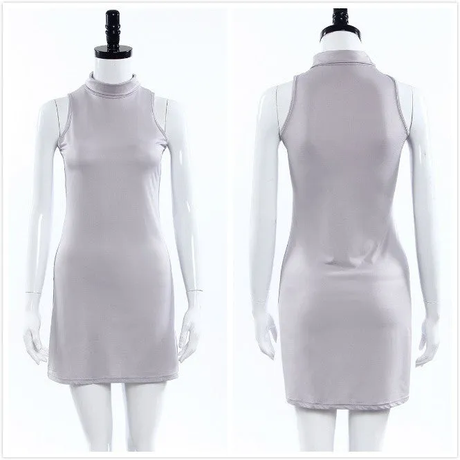 New Arrival Women Summer Sexy Party Dress Elegant Sleeveless Turtleneck Mini Dress