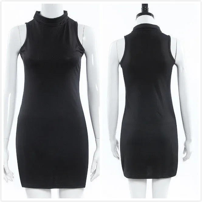 New Arrival Women Summer Sexy Party Dress Elegant Sleeveless Turtleneck Mini Dress