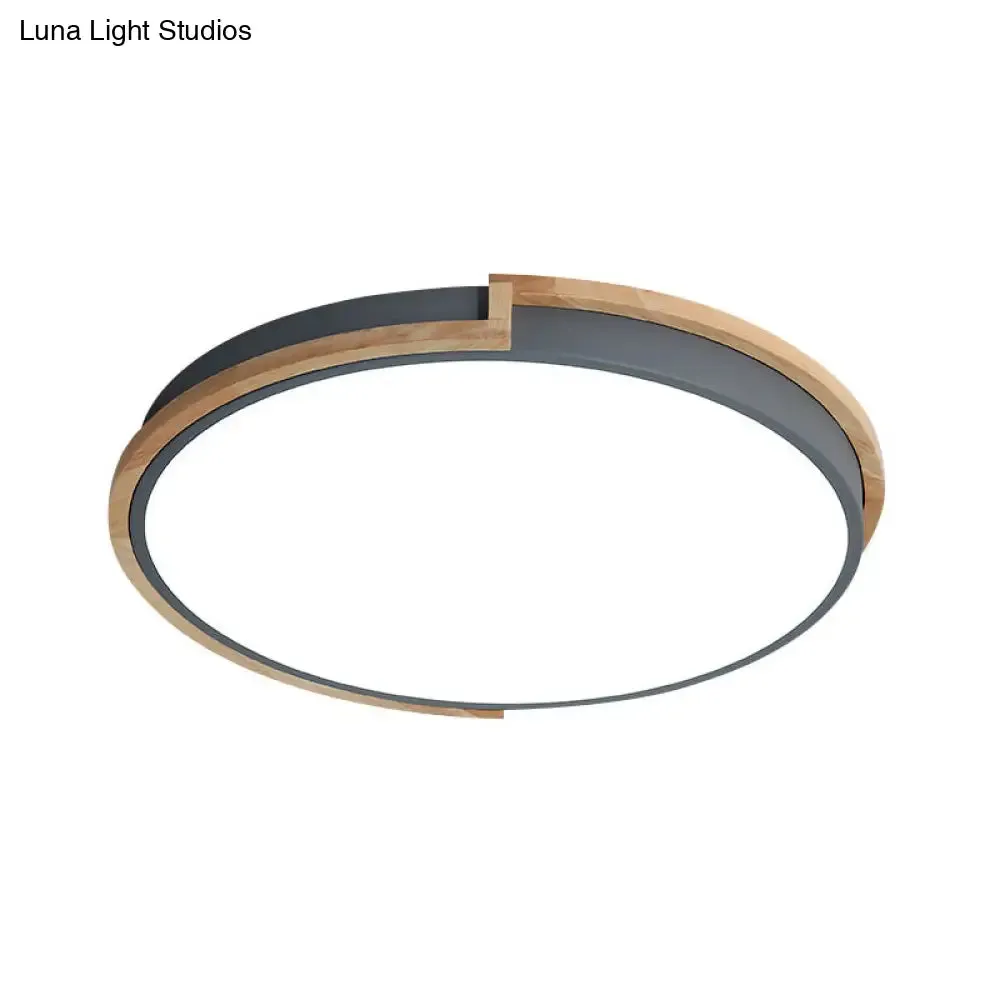 Nordic LED Flush Mount Ceiling Light with Acrylic Shade and Wood Frame - Perfect for Bedrooms