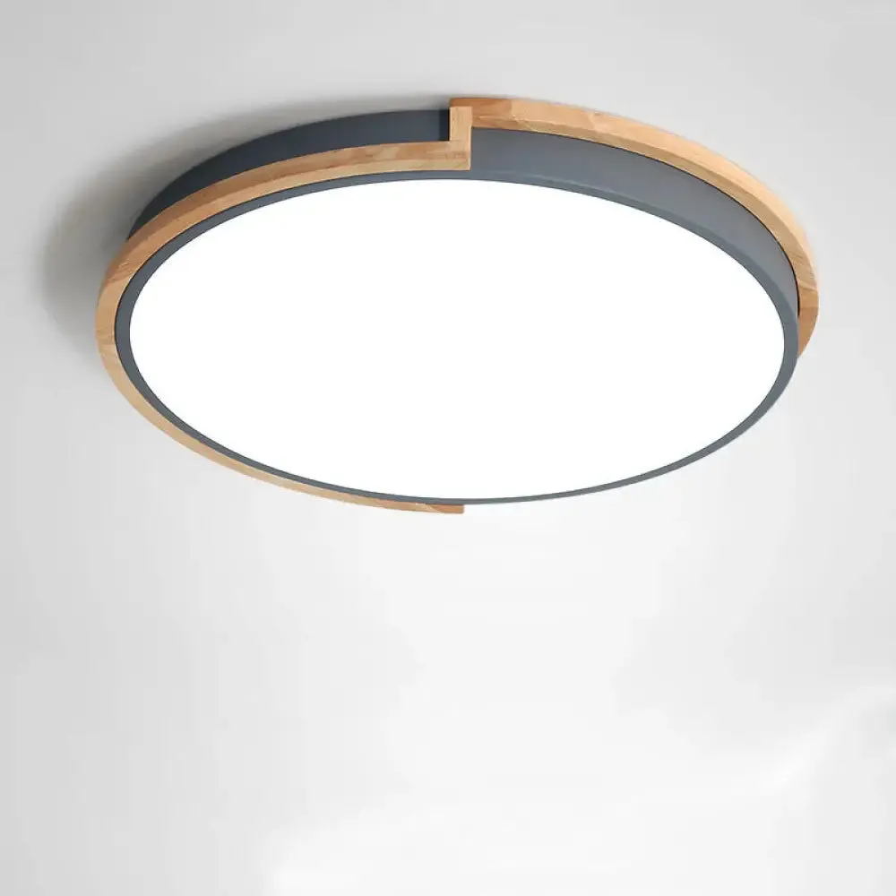 Nordic LED Flush Mount Ceiling Light with Acrylic Shade and Wood Frame - Perfect for Bedrooms