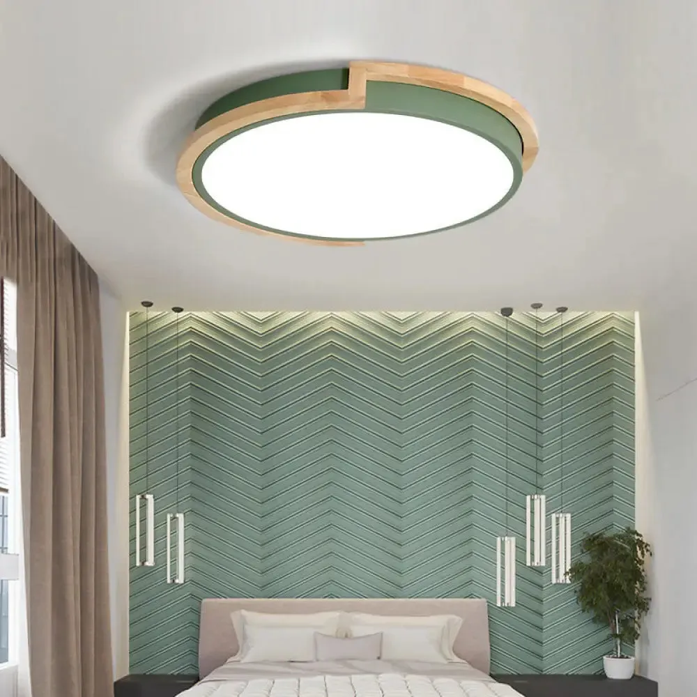 Nordic LED Flush Mount Ceiling Light with Acrylic Shade and Wood Frame - Perfect for Bedrooms