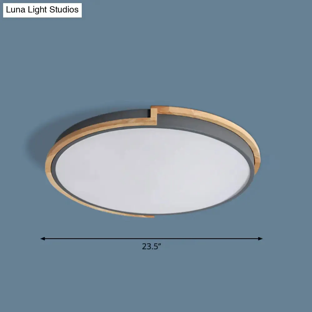 Nordic LED Flush Mount Ceiling Light with Acrylic Shade and Wood Frame - Perfect for Bedrooms