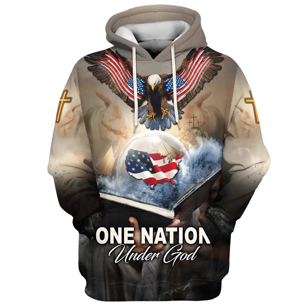 One Nation Under God American Flag Eagle God Hand Hoodie - Men & Women Christian Hoodie - 3D Printed Hoodie