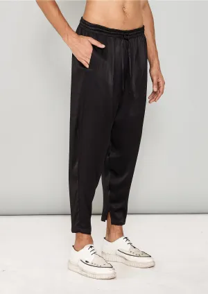 PANTS LOOSE ELASTIC - SILKY RAYON SATIN black