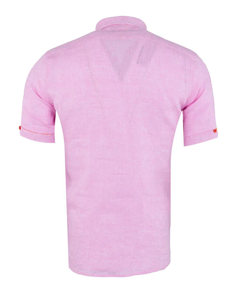 Pink Plain Linen Short Sleeve Shirt