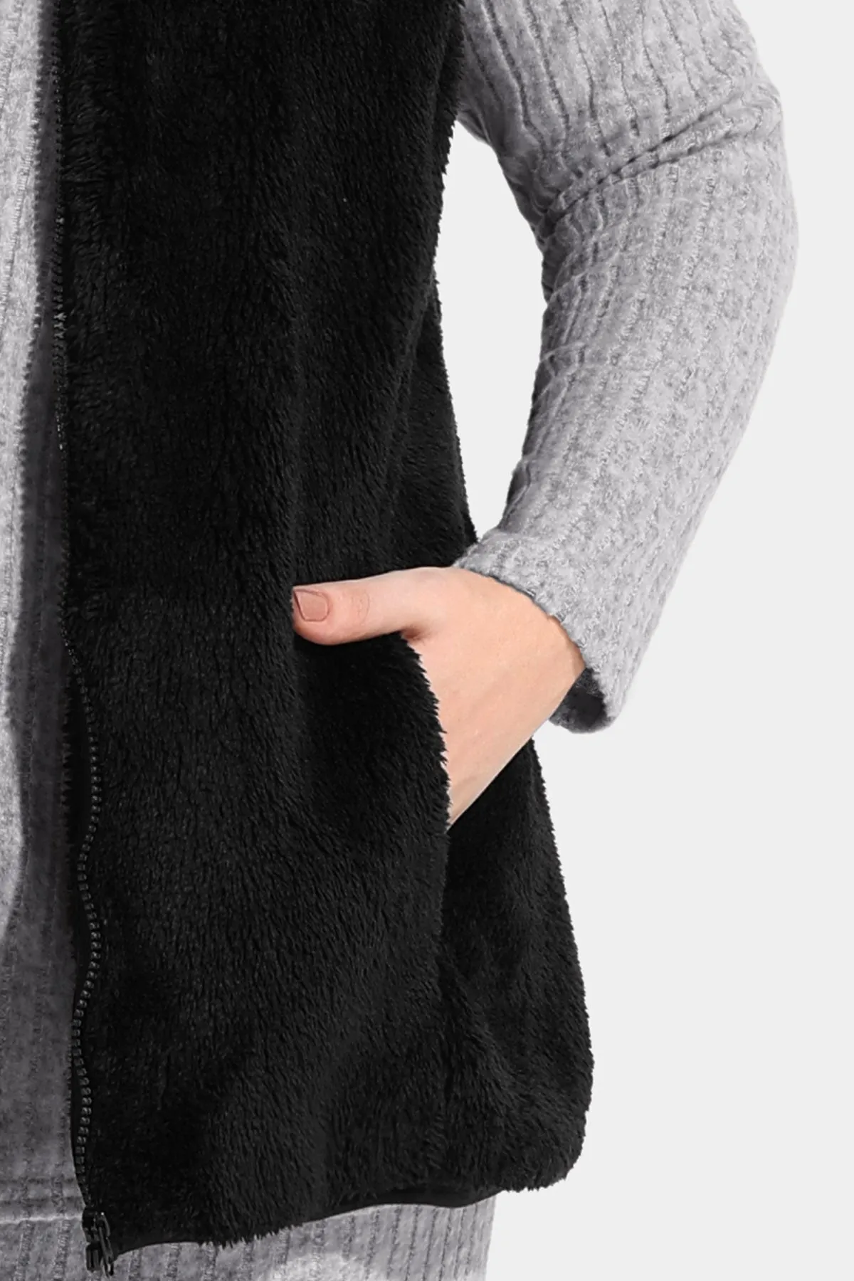 Plain Zipper Up Pocket Cashmere Vest Coat