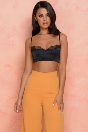 Push Your Luck Underwired Satin Crop Top in Black