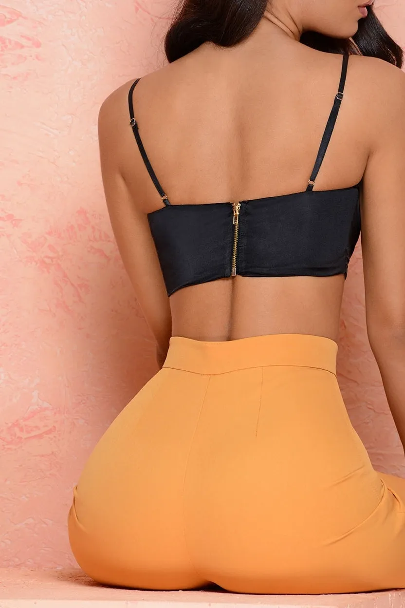 Push Your Luck Underwired Satin Crop Top in Black